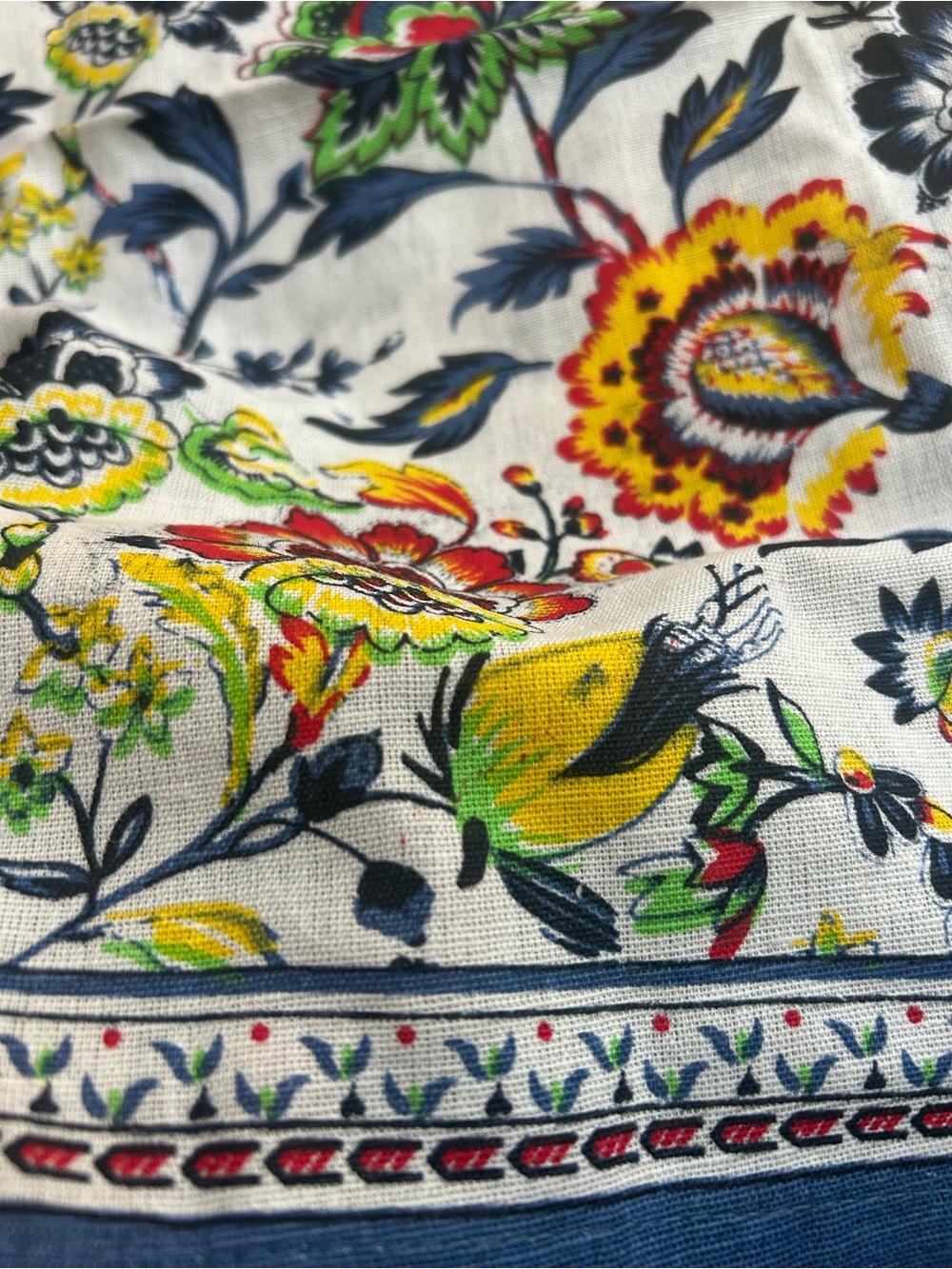 Set of 2 Fingercraft Floral Bird Cotton Linen Tablecloths Blue Multicolor - Picture 3 of 16